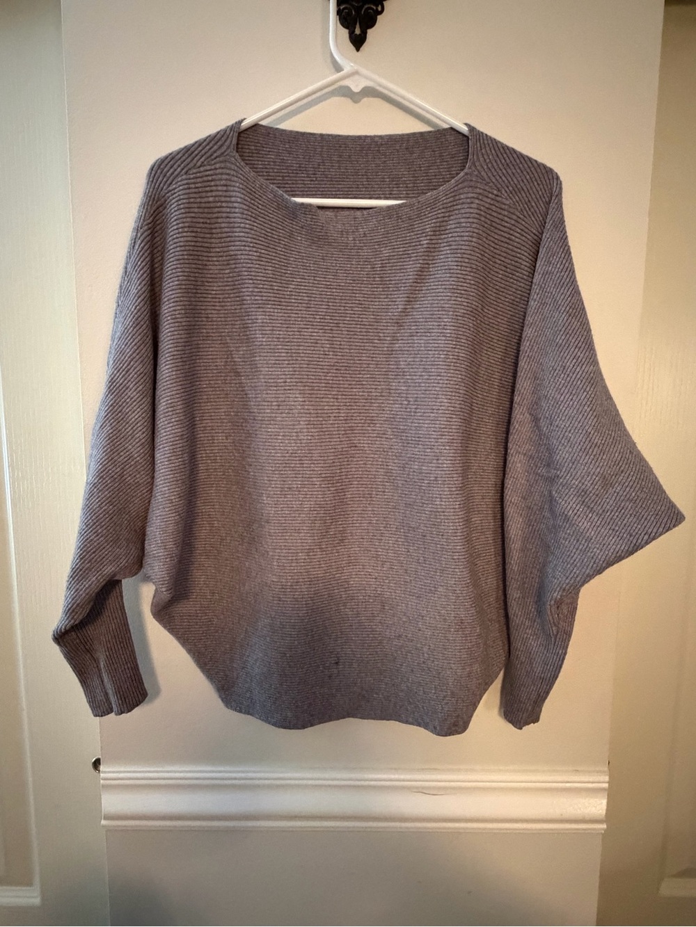 Joan Vass Heather Gray Ribbed Crewneck Sweater